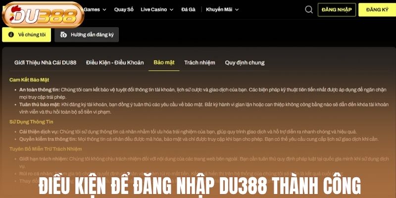 Điều kiện quan trọng để đăng nhập DU388 thành công