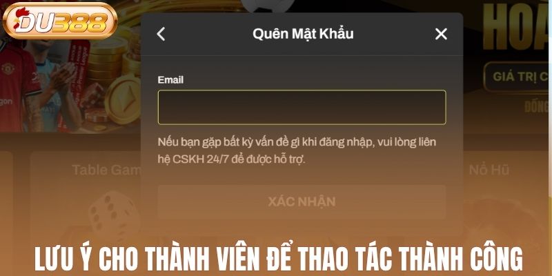 Lưu ý cho người chơi để thao tác thành công