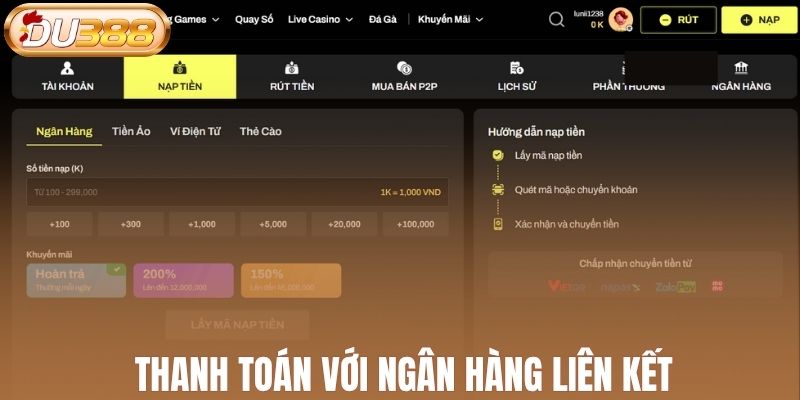 Thanh toán nhanh chóng với đa dạng ngân hàng liên kết