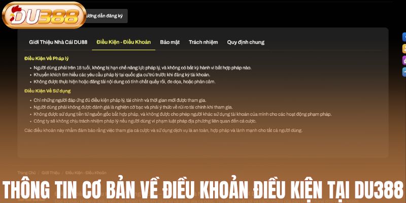 Thông tin cơ bản về điều khoản điều kiện tại DU388